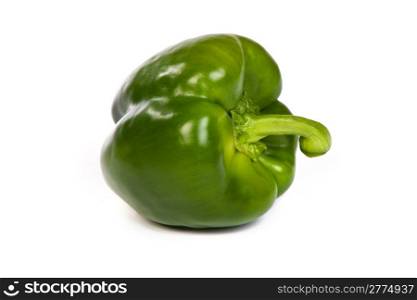 A green sweet bell pepper isolated on plain white background.