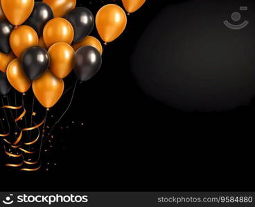 A greetings banner or postcard with black and orange air balloons on black background. Celebration day.. A greetings banner or postcard with black and orange air balloons on black background. Celebration day