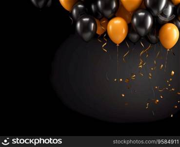 A greetings banner or postcard with black and orange air balloons on black background. Celebration day.. A greetings banner or postcard with black and orange air balloons on black background. Celebration day