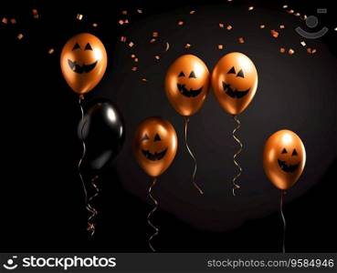 A greetings Halloween banner or postcard with black and orange air balloons on black background. Celebration day.. A greetings Halloween banner or postcard with black and orange air balloons on black background. Celebration day