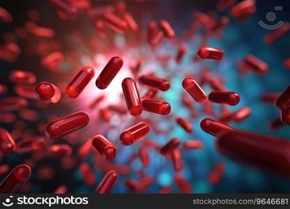 A group of antibiotic pill capsules fallling. Healthcare background.