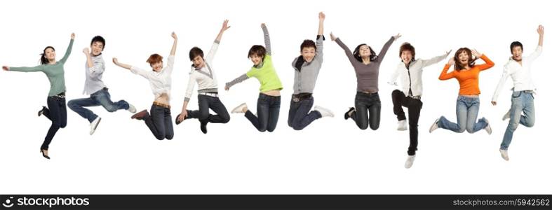 A group of business people jumping