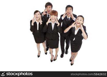 A group of business people shouting