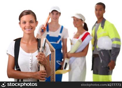 a group of four apprentices in the construction industry