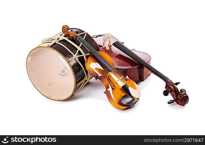 A group of instruments isolated on white