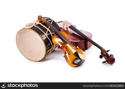 A group of instruments isolated on white