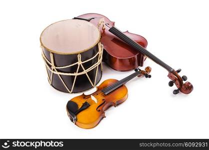 A group of instruments isolated on white