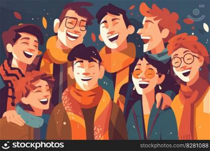 A group of people with cheerful expressions, celebrating the fun and humor of April Fool’s Day. The image exudes positive energy and happiness. AI Generative. 
