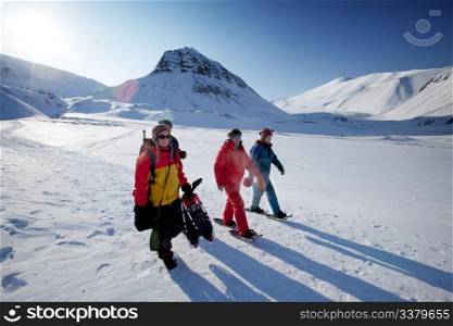 A group of tourists and a guide near Longyearbyen, Svalbard, Norway