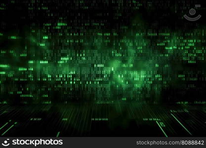 A hacking background with binary and hexdecimal code on a screen created with generative AI technology