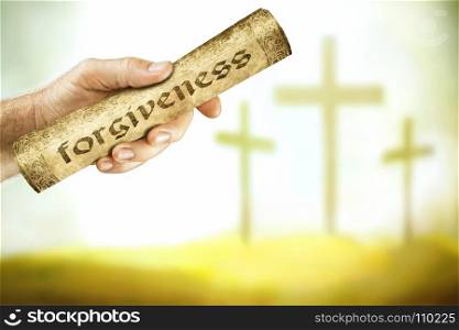 A hand that shows the message of forgiveness from the cross of the Lord Jesus. Jesus blood cries out with a message of forgiveness and reconciliation. Hebrews 12:24