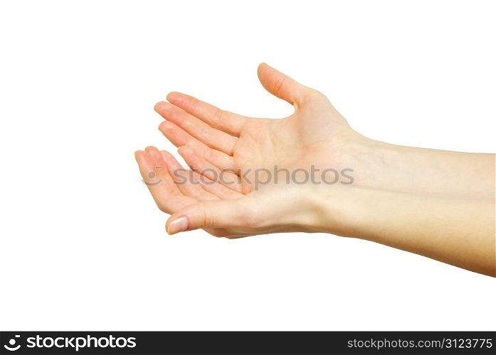 A hands begging alms on a red background