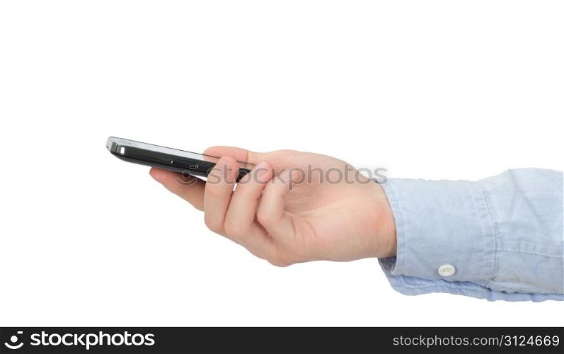 a hands holding a mobile phone for support