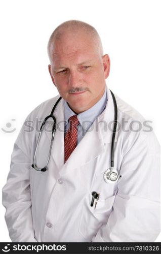 A handsome, mature doctor worried about a patient&rsquo;s health.