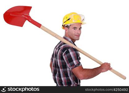 A handyman with a shovel.