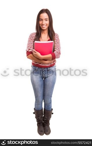 A happy asian student, isolated over a white background