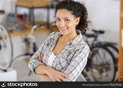 a happy bike shop owner