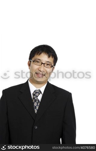 A happy businessman in isolated white