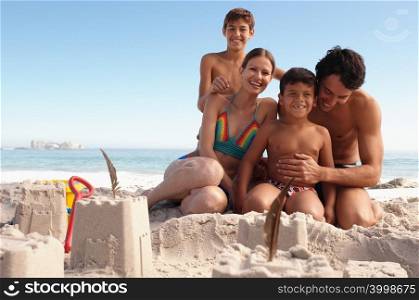 A happy family on a beach