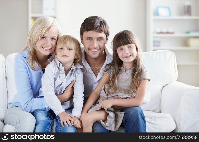 A happy family with two children