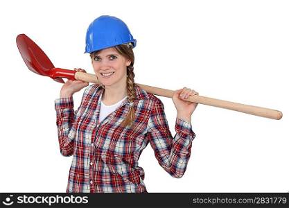 A happy female construction worker