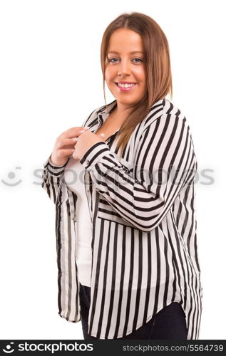 A Happy Large business woman - isolated over white background