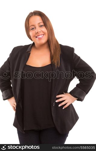 A Happy Large business woman - isolated over white background