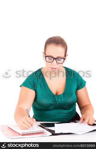 A Happy Large business woman - isolated over white background