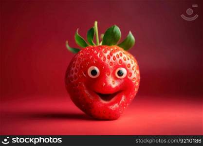 A happy smiling strawberry on a pastel background created with generative AI technology