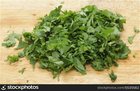 A heap of chopped up flat-leaf parsley