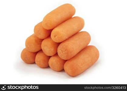 A heap of clean and peeled carrots isolated on white. clean peeled carrots