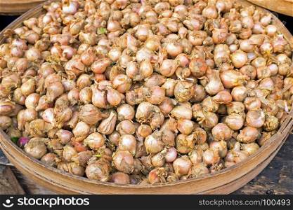 A heap of garlic on the market in Java Indonesia