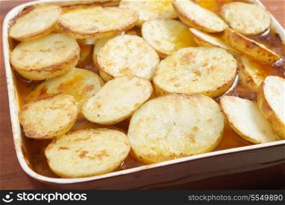 A homemade Lancashire hotpot with a traditional topping of browned potato slices