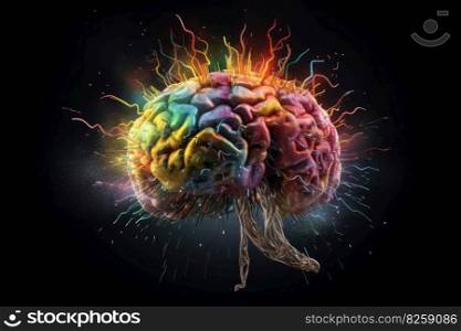 A human brain exploding with knowledge and creativity created with generative AI technology