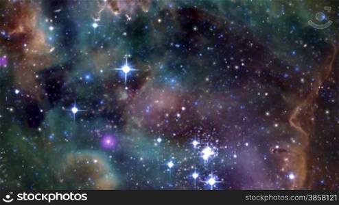 A journey through space, flying through star fields and nebulas, approaching a spinning spiral galaxy with a bright light at its center, eventually fading to white. With camera shake and lens flares.See my portfolio for more quality space animations. S