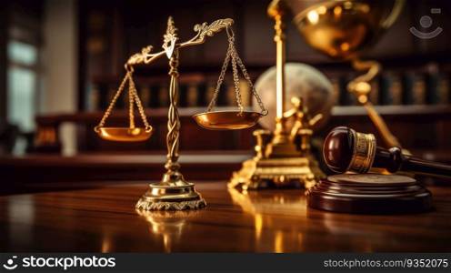 A judges gavel resting on the Scales of Justice Authority Created With Generative AI Technology