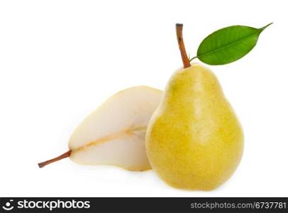 A juicy ripe golden pear studio isolated with soft shadows
