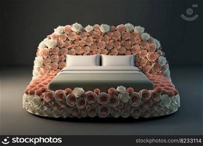 A king size bed made completely of roses created with generative AI technology
