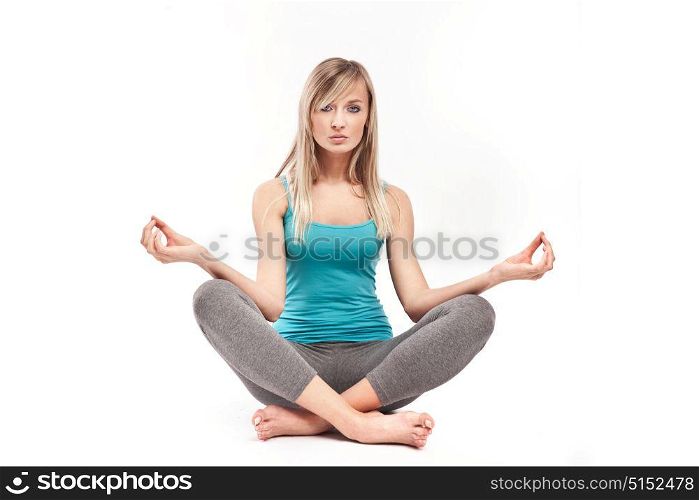 A lady is meditating