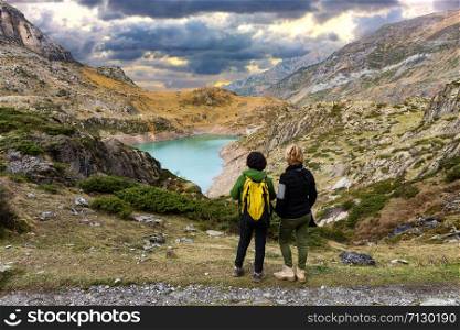 a lake the Gloriettes on the Gave d&rsquo;Estaube river in the Haute Pyrenees