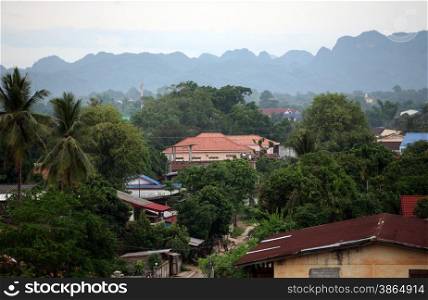 a landscape allround the city of Tha Khaek in central Lao in the region of Khammuan in Lao in Souteastasia.. ASIA LAO KHAMMUAN REGION