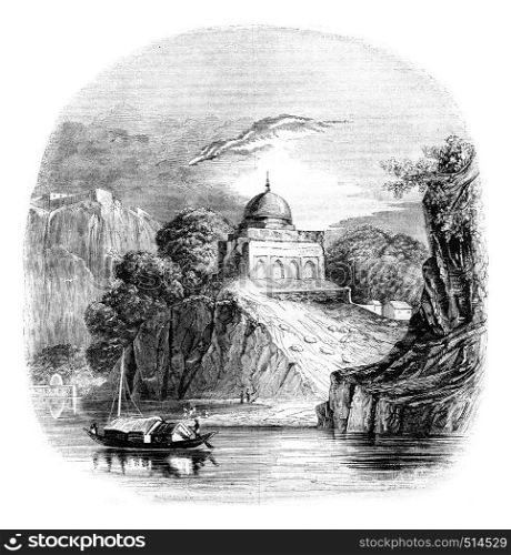 A landscape of Bundelkhand in Hindustan, vintage engraved illustration. Magasin Pittoresque 1844.