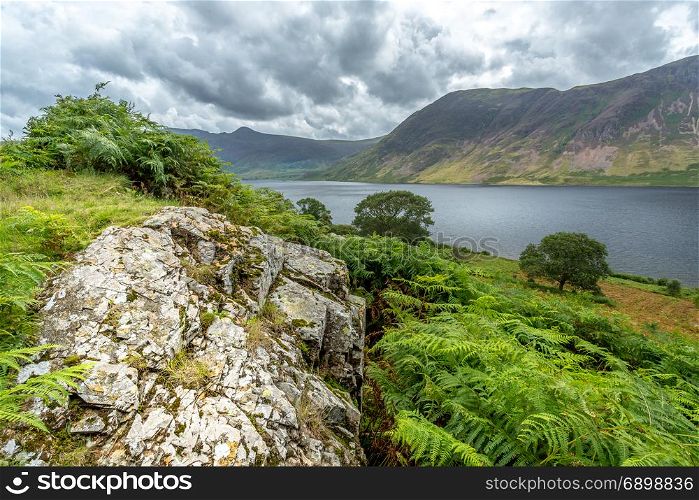 A landscape view of Crummock Water, one of the lakes in the Lake District, Cumbria, United Kingdom.