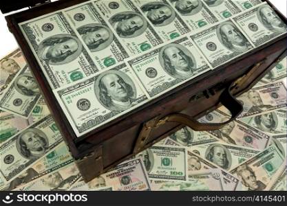 a large chest with dollar bills. financial crisis, crisis, debt.