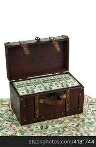 a large chest with dollar bills. financial crisis, crisis, debt.