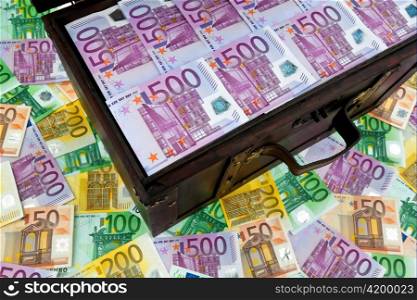a large chest with euro banknotes. financial crisis, crisis, debt.