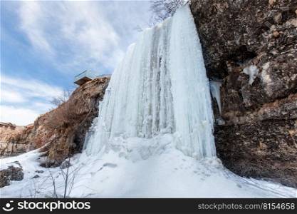 A large frozen waterfall. 3 cascading waterfall in Dagestan.republic of dagestan. A large frozen waterfall. 3 cascading waterfall in Dagestan