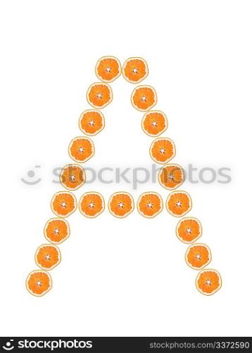 A letter from orange slices isolated on white background