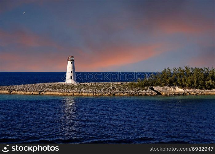 A Lighthouse at End of Point of Land in Nassau Bahamas. Lighthouse at End of Point