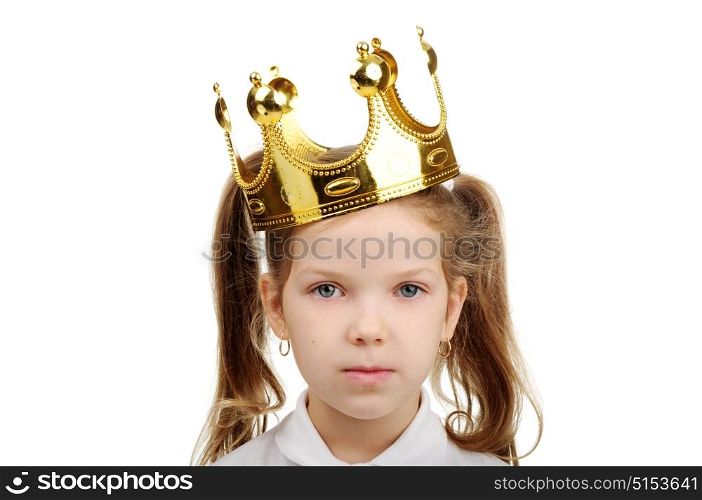 A little girl wears a crown.